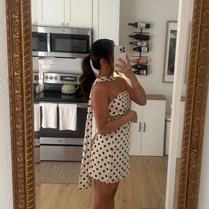 Polka Dot Strapless Dress with Scarf